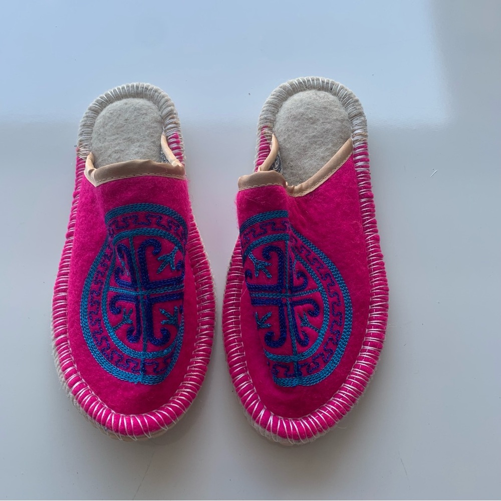 Hand Made Wool Embroidered Middle Eastern Slippers Ethnic‎ Woman 6.5